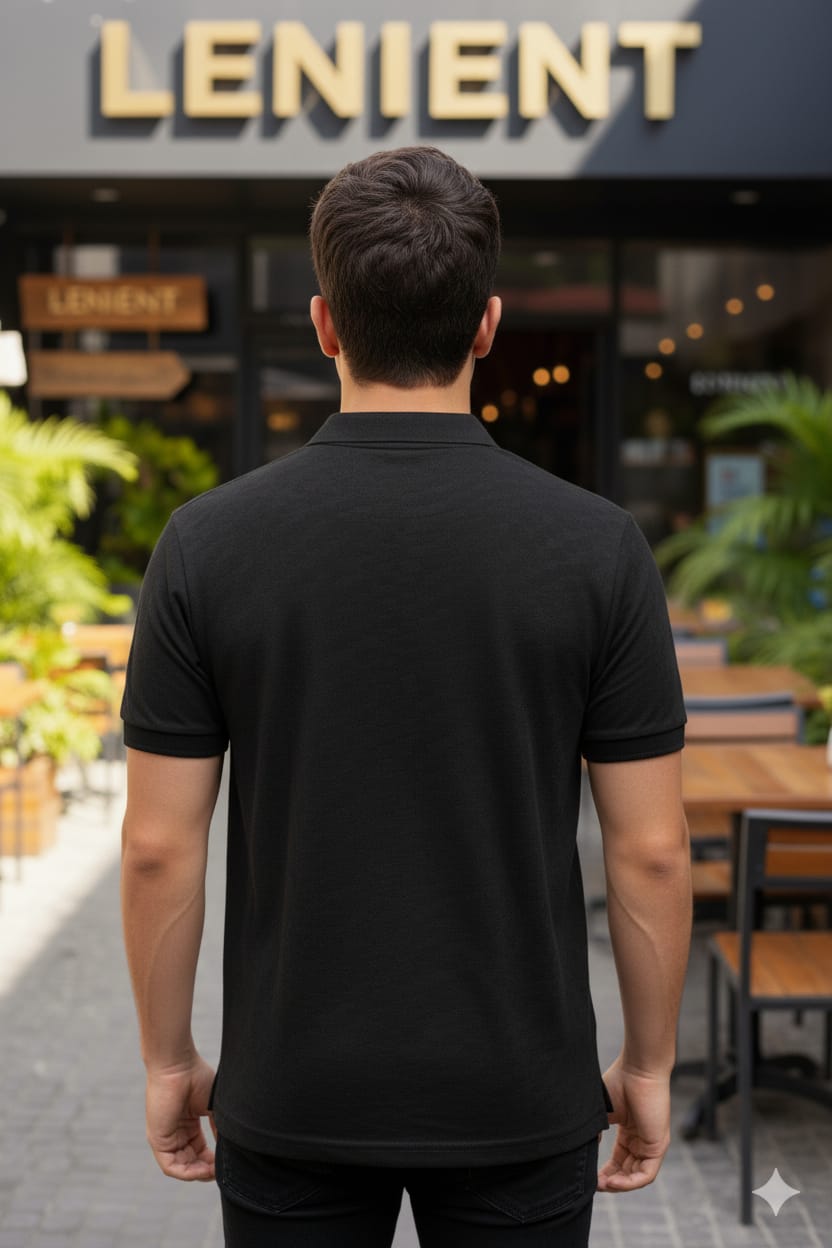 Lenient Premium Textured BLACK Collar t-shirt - Refined Casual Style with designed fabric