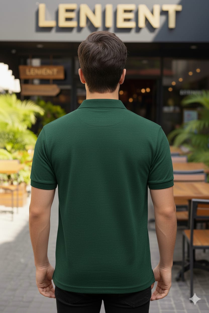 Lenient Premium Textured FOREST GREEN Collar t-shirt - Refined Casual Style with designed fabric