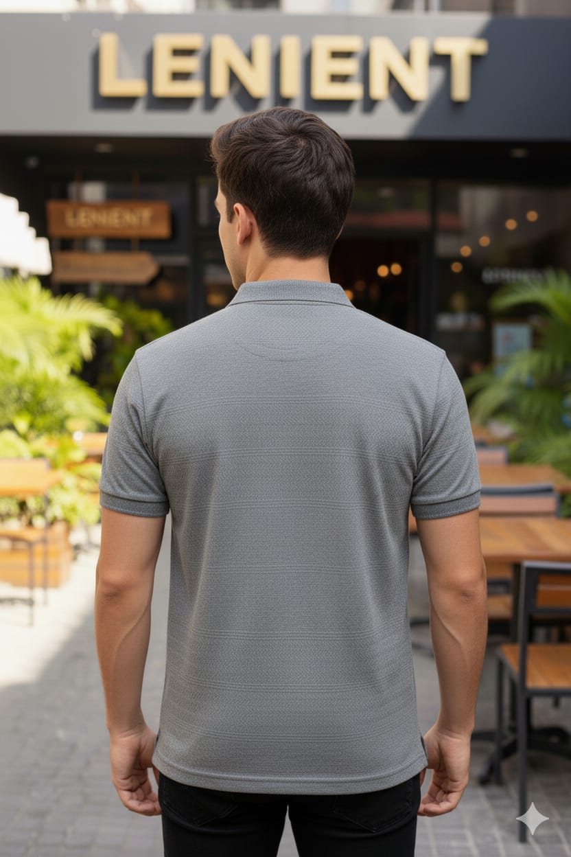 Lenient Premium Textured GRAY Collar t-shirt - Refined Casual Style with designed fabric
