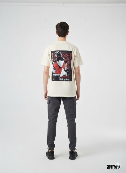 Naruto Shikamaru Nara Shadow Graphic T-Shirt | Cream/Beige Anime Tee