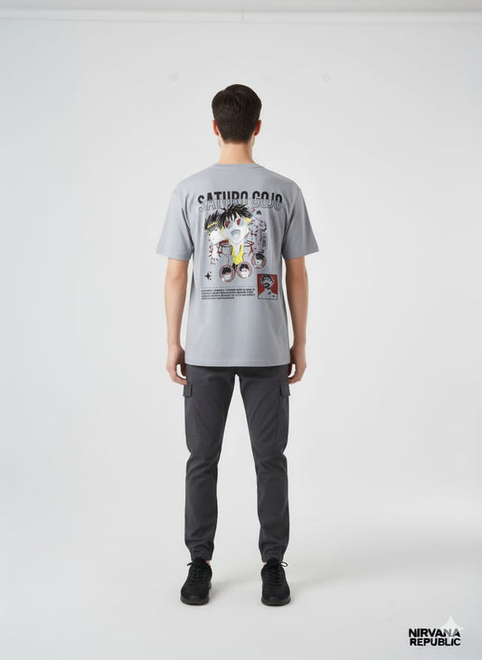 Jujutsu Kaisen Satoru Gojo Doodle Art T-Shirt | Grey Anime Graphic Tee