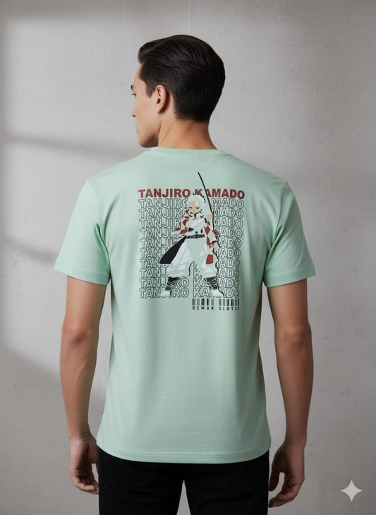 Demon Slayer Tanjiro Kamado Graphic T-Shirt | Mint Green Anime Tee