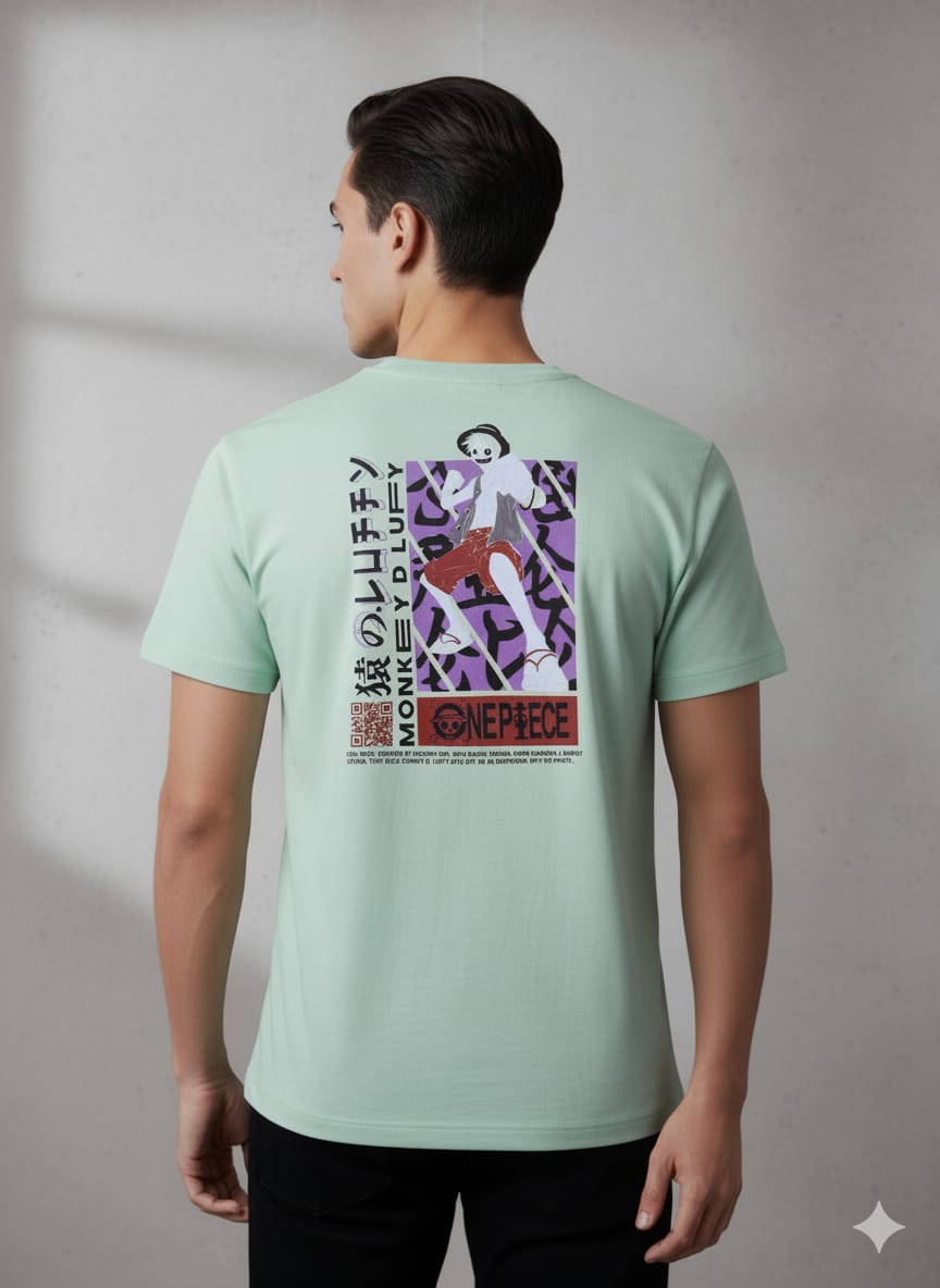 MINT GREEN ANIME GRAPHIC T-SHIRT -- ONE PIECE LUFFY EDITION