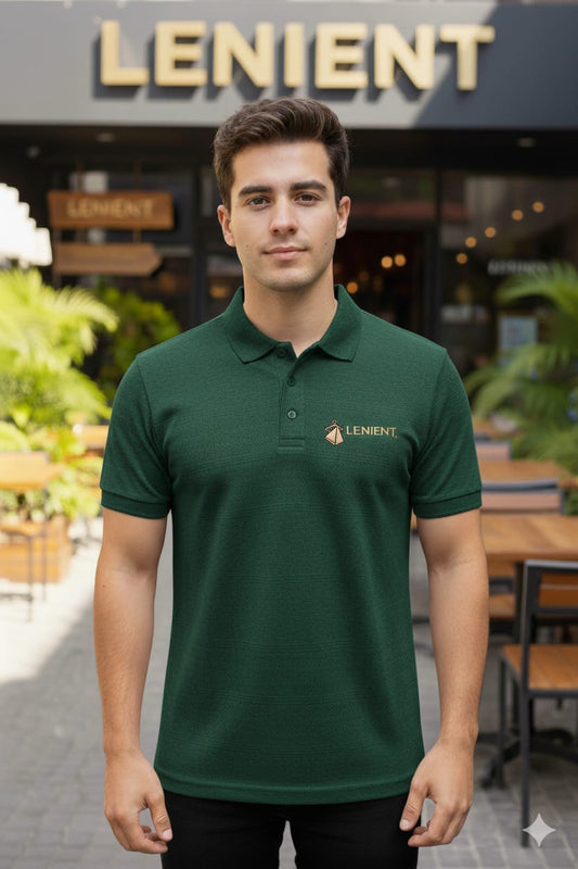 Lenient Premium Textured FOREST GREEN Collar t-shirt - Refined Casual Style with designed fabric