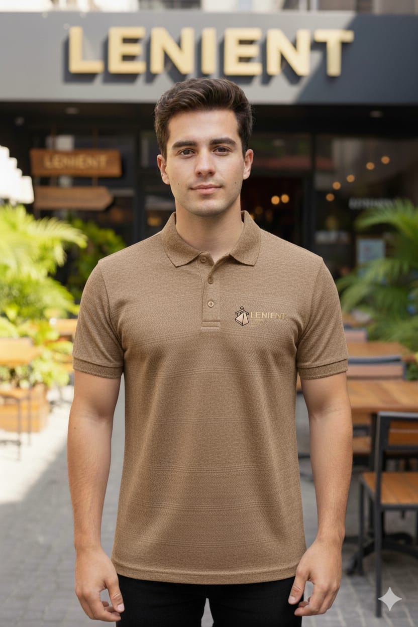 Lenient Premium Textured LIGHT BROWN Collar t-shirt - Refined Casual Style with designed fabric
