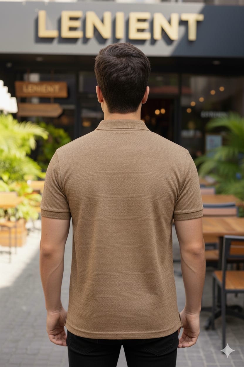 Lenient Premium Textured LIGHT BROWN Collar t-shirt - Refined Casual Style with designed fabric