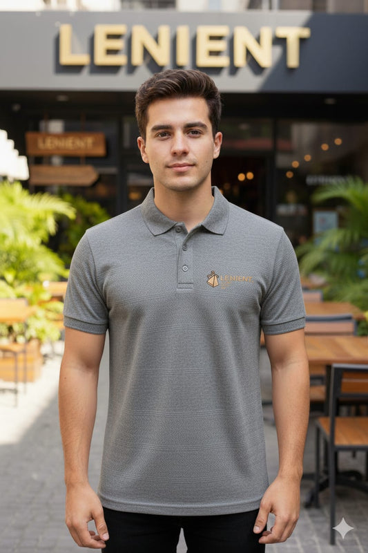 Lenient Premium Textured GRAY Collar t-shirt - Refined Casual Style with designed fabric