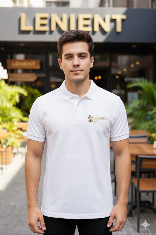 Lenient Premium Textured WHITE Collar t-shirt - Refined Casual Style with designed fabric