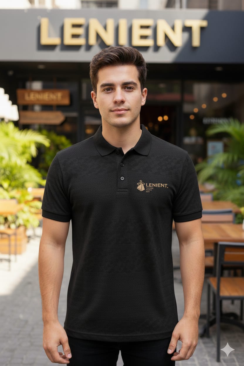 Lenient Premium Textured BLACK Collar t-shirt - Refined Casual Style with designed fabric