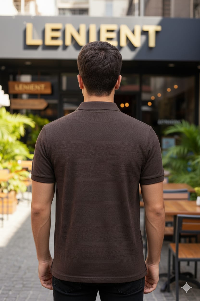 Lenient Premium Textured DARK BROWN Collar t-shirt - Refined Casual Style with designed fabric