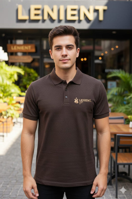 Lenient Premium Textured DARK BROWN Collar t-shirt - Refined Casual Style with designed fabric