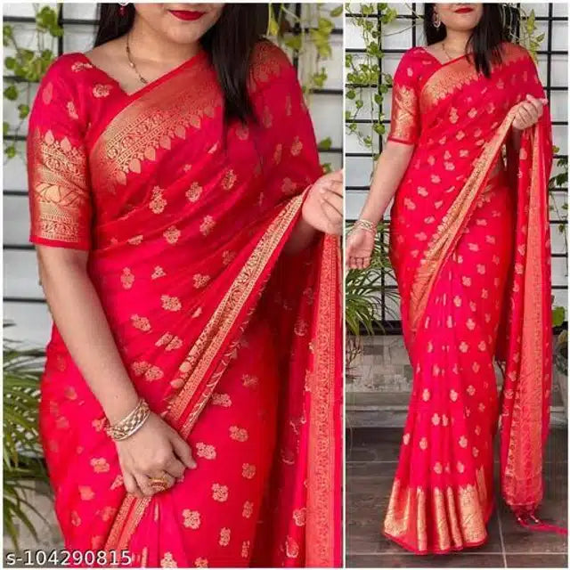 Banarsi Silk Saree For Women (Orange, 6.3m)
