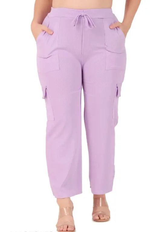 Cotton Blend Straight Fit Trouser for Women (Purple, S)